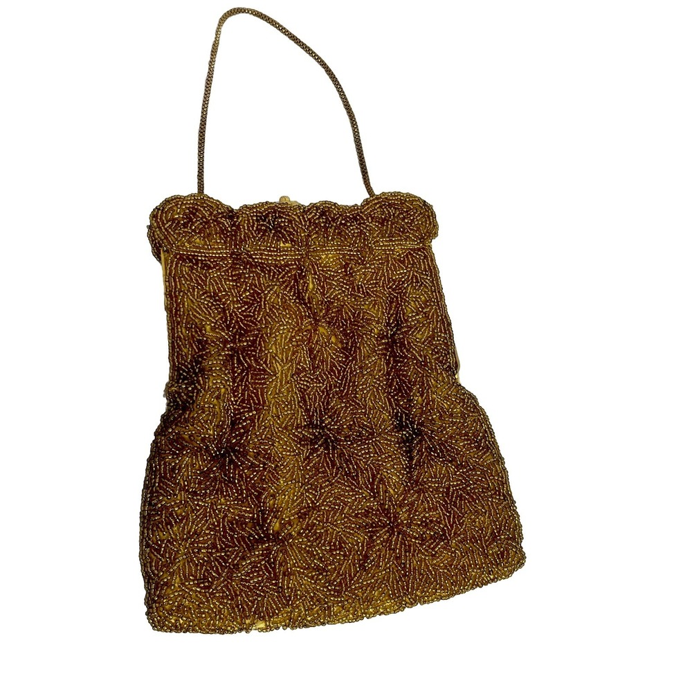 Antique Purse Handbag Handmade With Gold Beads